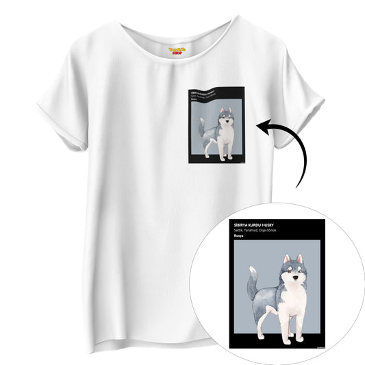 Husky Sibirya Kurdu Portresi  - TontikShop Köpek ve Kedi Sahipleri için Tişört Serisi - Komik Kedi Köpek Tişörtleri