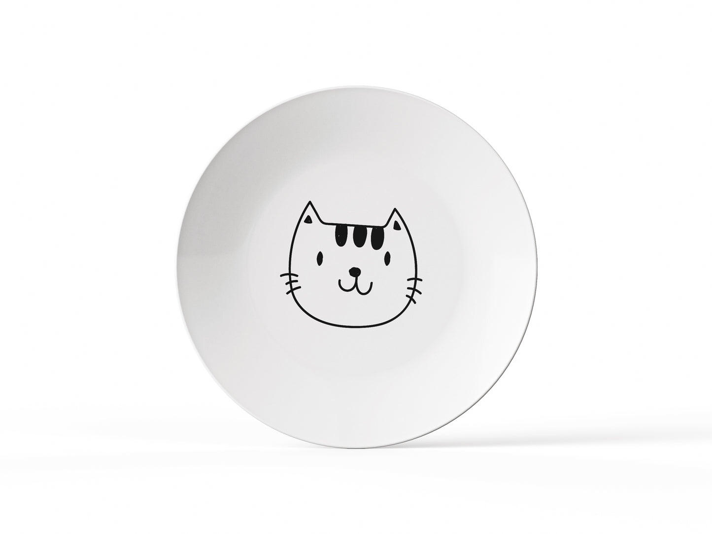 El Yapımı Kedi Yüzlü Yemek Tabağı, Porselen Sevimli Kedi Yemek Tabağı (1 adet)