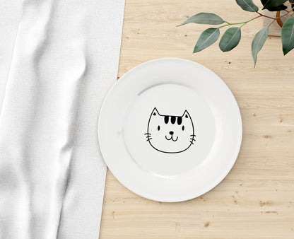 El Yapımı Kedi Yüzlü Yemek Tabağı, Porselen Sevimli Kedi Yemek Tabağı (1 adet)