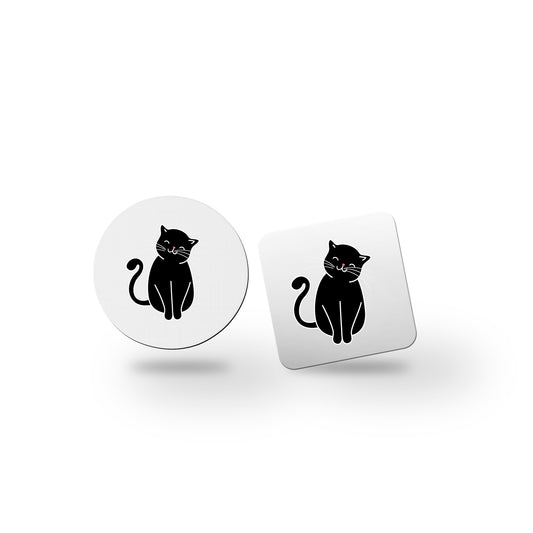 Siyah Kedi Bardak Altlığı - 2 Parça Set