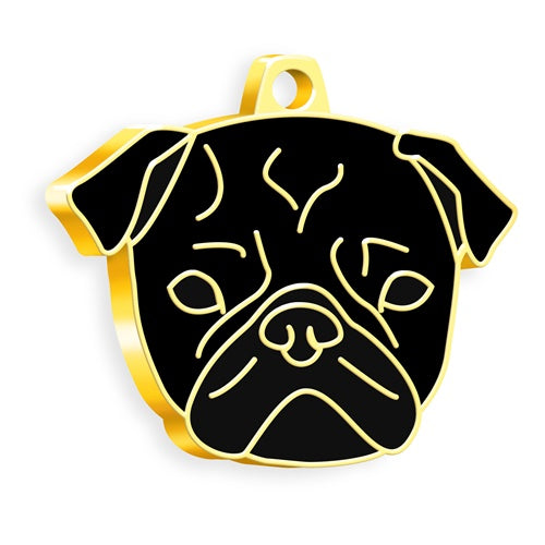 Altın Kaplama PUG Siyah Köpek İsim Künyesi