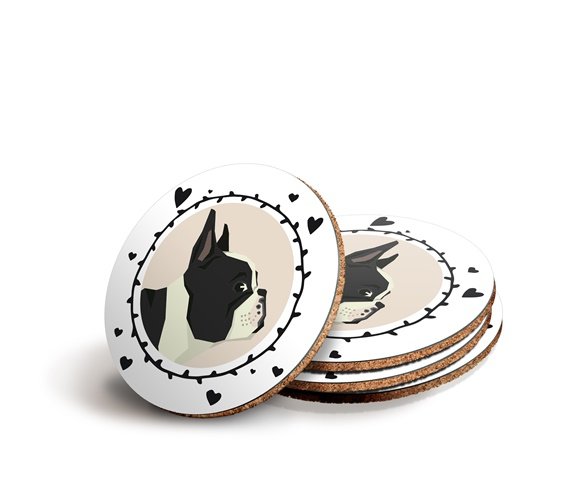 Boston Terrier Bardak Altlığı - 2 Parça Set