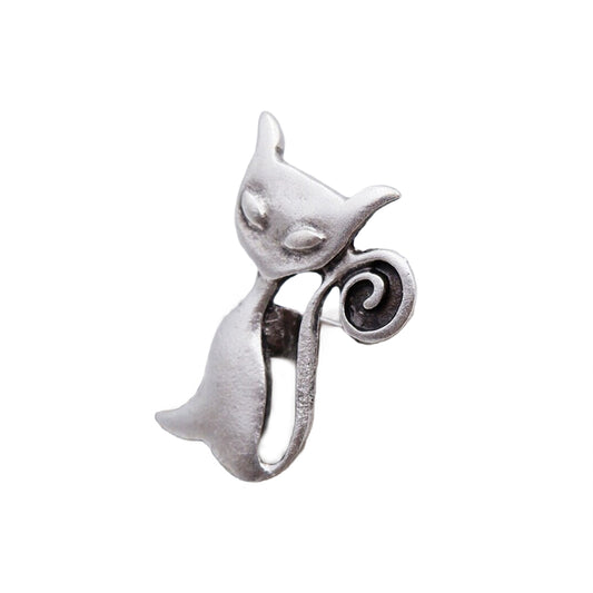 Şık Kedi El Yapımı Gümüş Kaplama Ayarlanabilir Yüzük