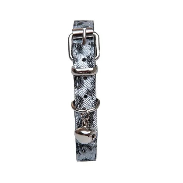 Gümüş Leopar Desenli Deri Kedi Köpek Boyun Tasması 30 cm